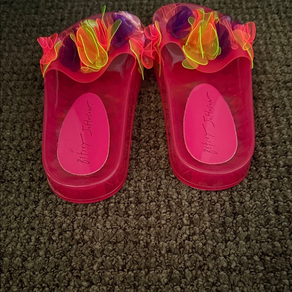 Betsey Johnson Neon Pink Floral Slide Sandals - Picture 4 of 5
